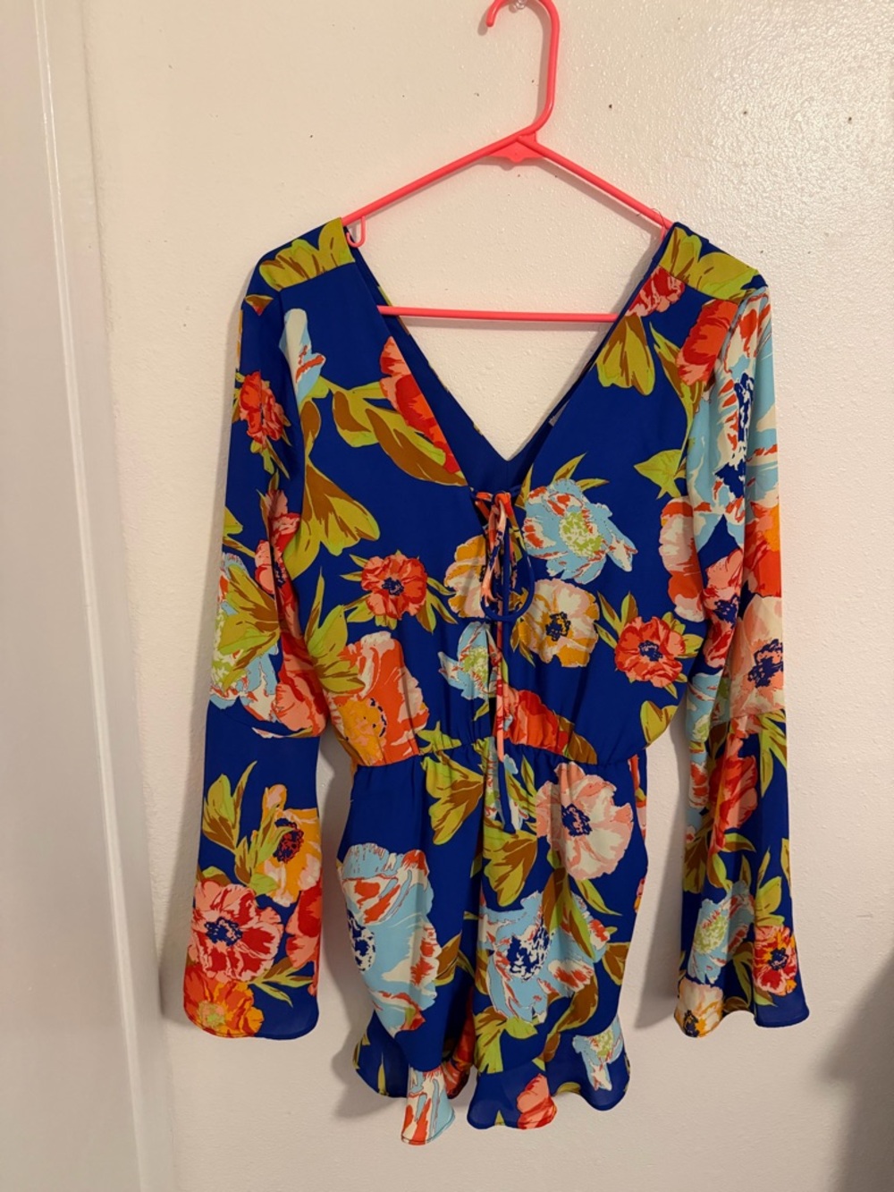 Gianni Bini Blue Floral V-Neck Tunic Romper